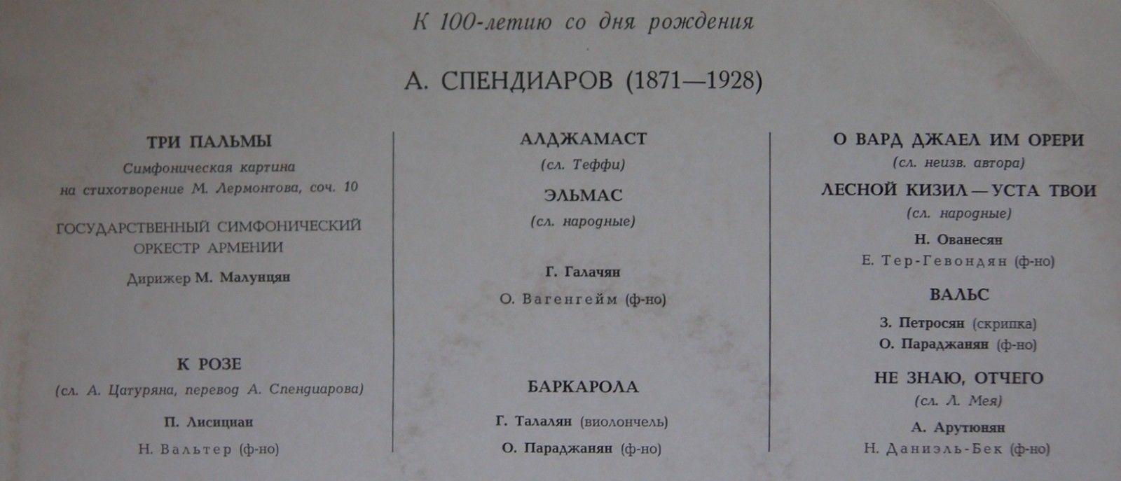 А. СПЕНДИАРОВ (1871—1928). К столетию со дня рождения