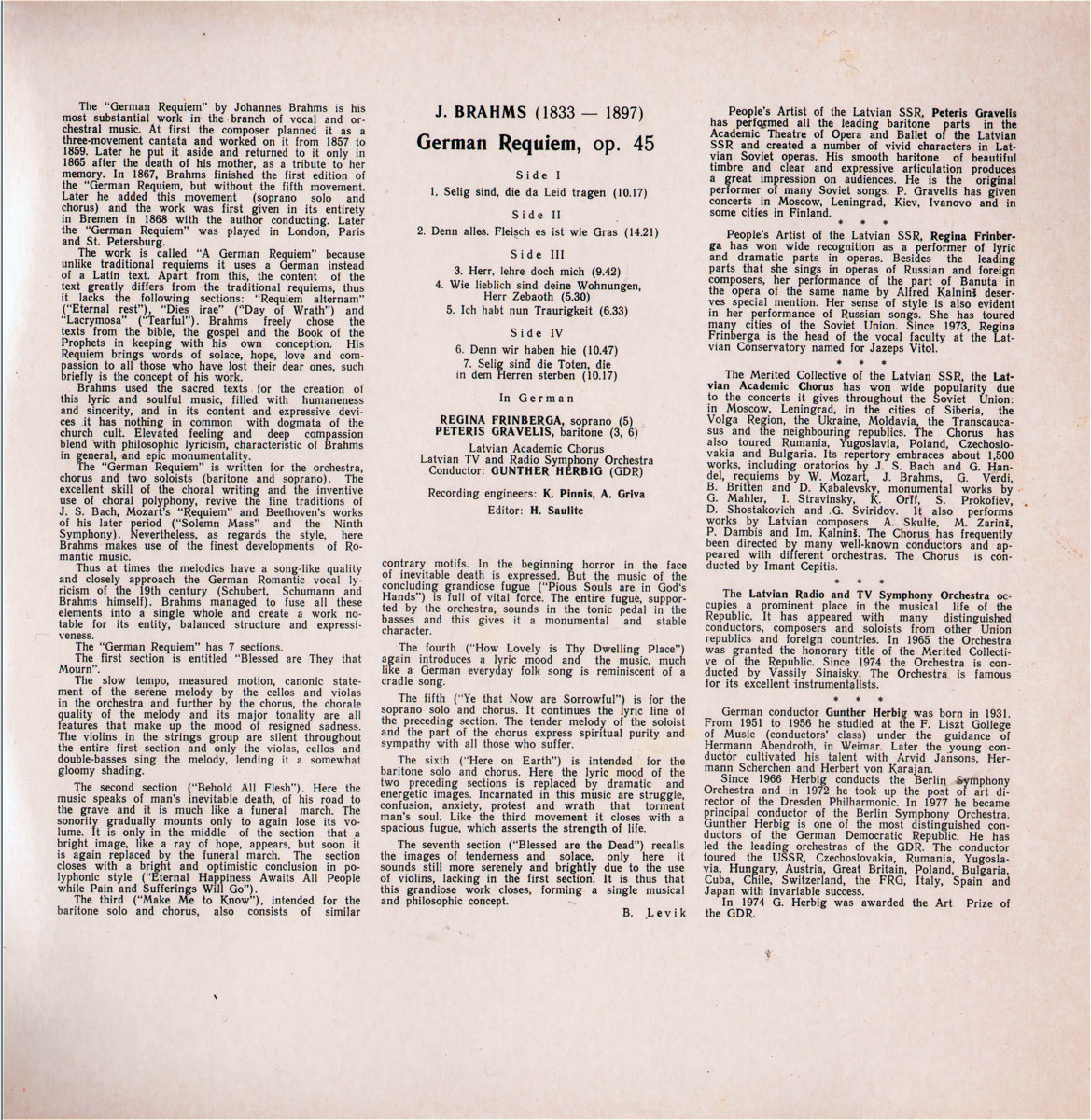 И. БРАМС (1833-1897): «Немецкий реквием», соч. 45 (на немецком яз.)