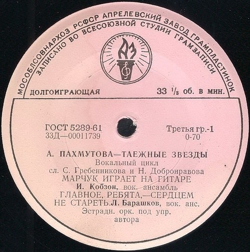 А. ПАХМУТОВА (1929). «Таежные звезды», вокальный цикл на сл. С. Гребенникова и Н. Добронравова