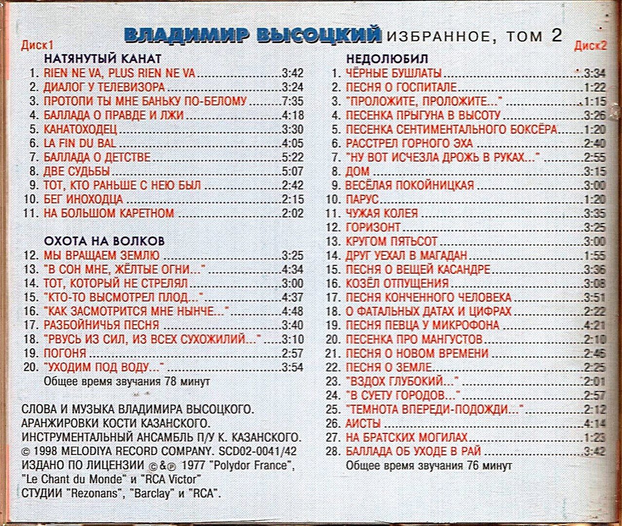 Владимир Высоцкий. Избранное/ Том 2  - 2 CD