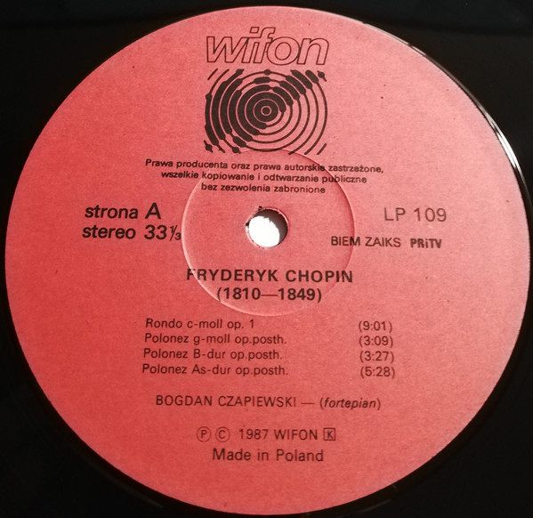 Bogdan Czapiewski -  Chopin [по заказу польской фирмы WIFON, LP 109]
