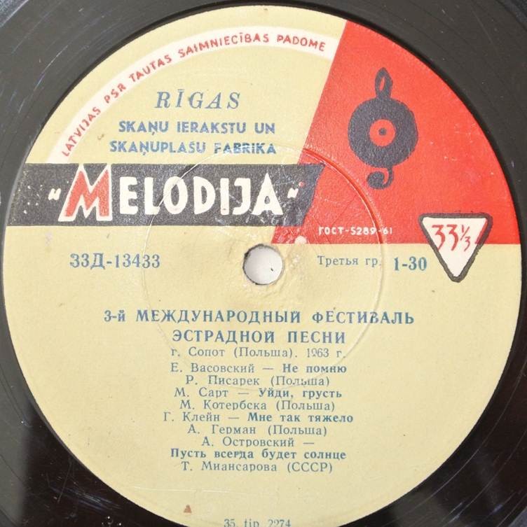 3-й Международный фестиваль эстрадной песни - г. Сопот (Польша), 1963 г.