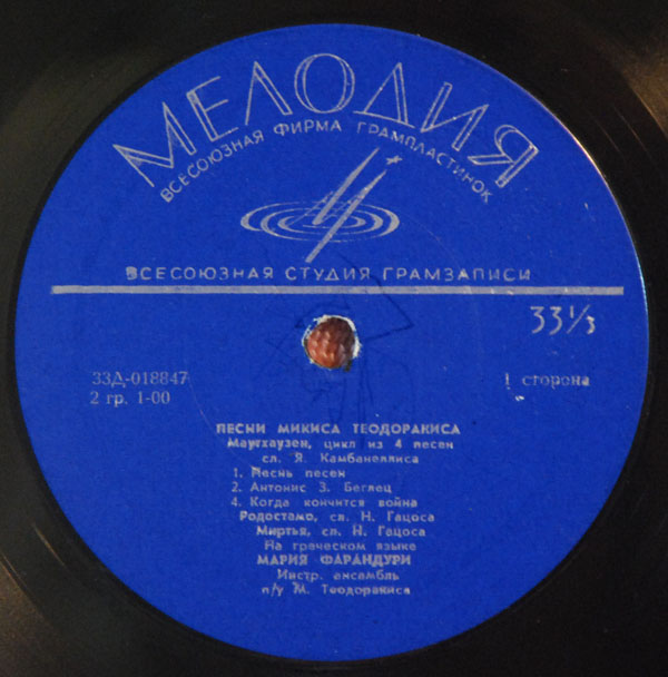 М. ТЕОДОРАКИС (1925—2021): Песни Микиса Теодоракиса (М. Фарандури)
