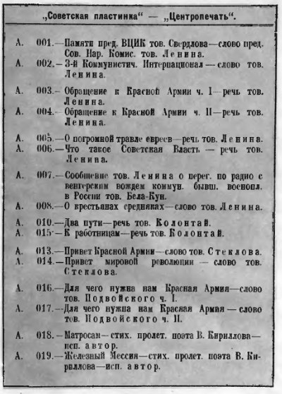 Каталог граммофонных пластинок "Советская пластинка" (Центропечать)