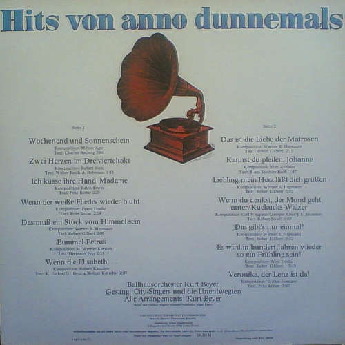 Hits von anno dunnemals. Ballhausorchester Kurt Beyer & City-Singers [по заказу немецкой фирмы AMIGA, 8 55 534]