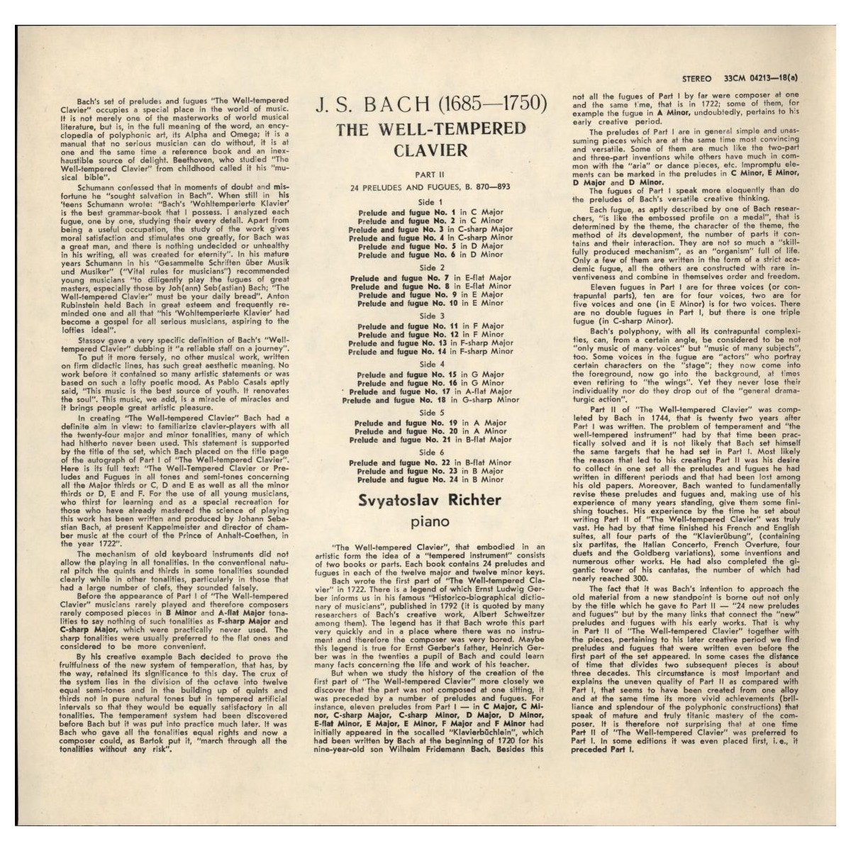 И. С. БАХ (1685-1750) "Хорошо темперированный клавир". Прелюдии и фуги, часть II (С. Рихтер, ф-но)