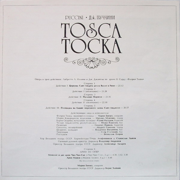 Дж. ПУЧЧИНИ (1858-1924): «Тоска», опера в трех действиях.