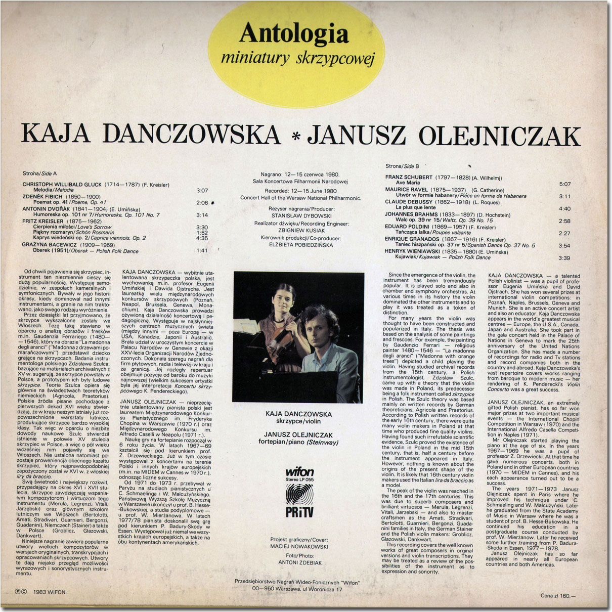 Kaja Danczowska - Antologia miniatury skrzypcowej [по заказу польской фирмы WIFON, LP 055]