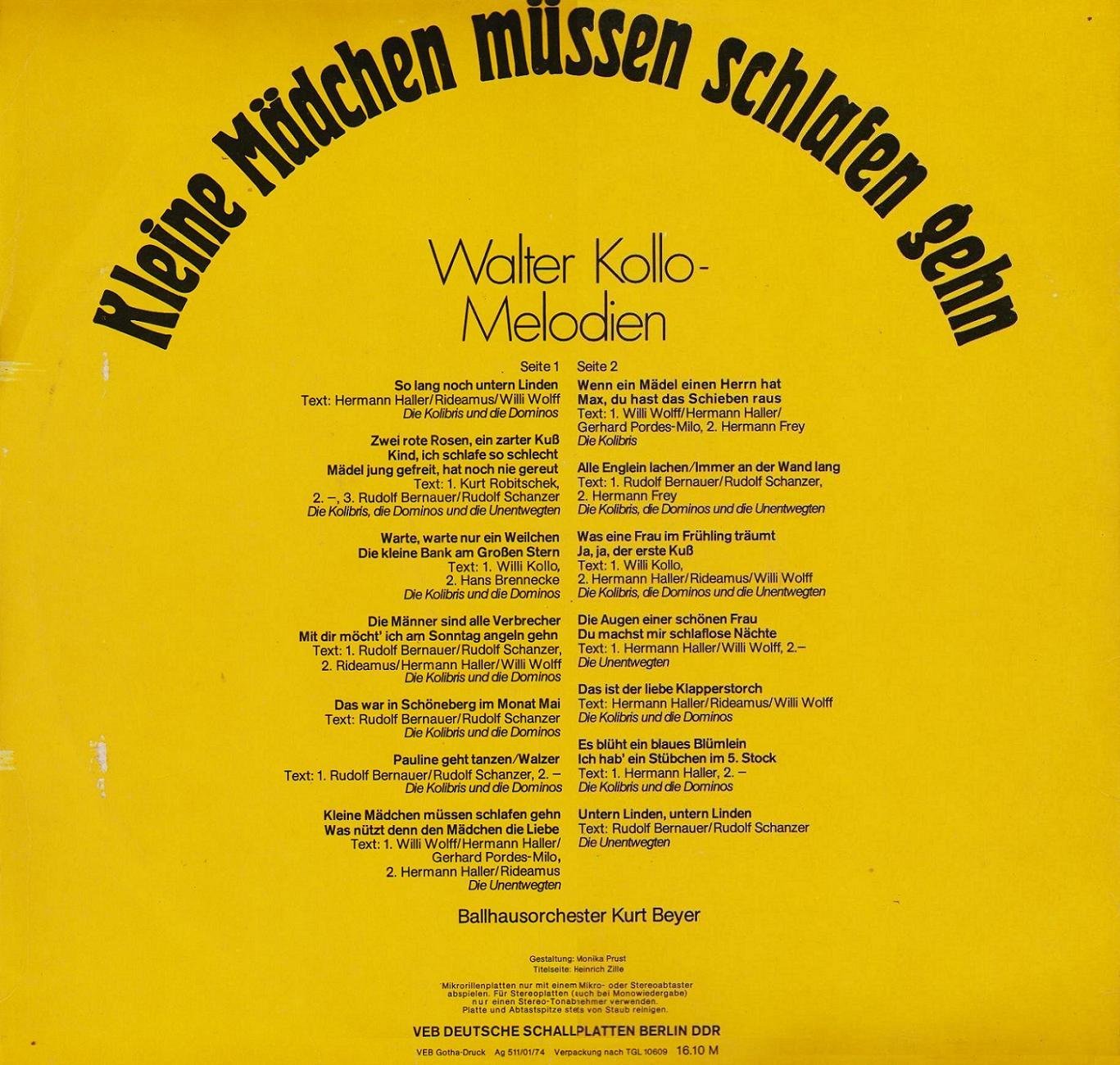 Kleine Mädchen Müssen Schlafen Gehn - Walter Kollo Melodien [по заказу немецкой фирмы AMIGA, 8 55 388]