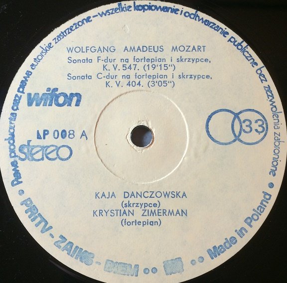 Kaja Danczowska, Krystian Zimerman. Mozart - Sonaty [по заказу польской фирмы WIFON, LP 008]