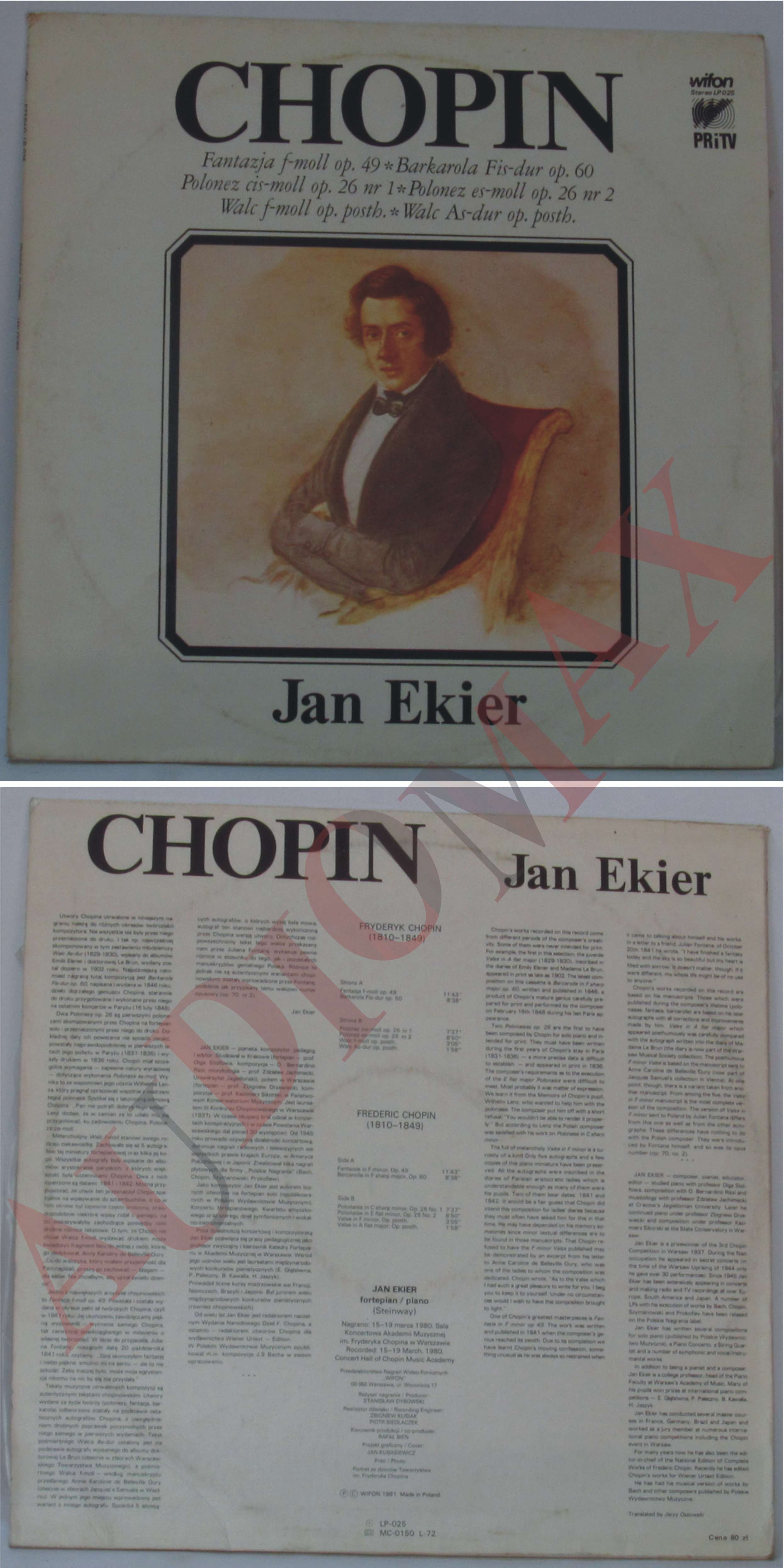 Jan Ekier: Chopin  [по заказу польской фирмы WIFON, LP 025]