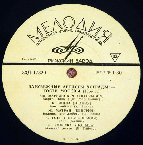 Зарубежные артисты эстрады - гости Москвы (1965 г.)