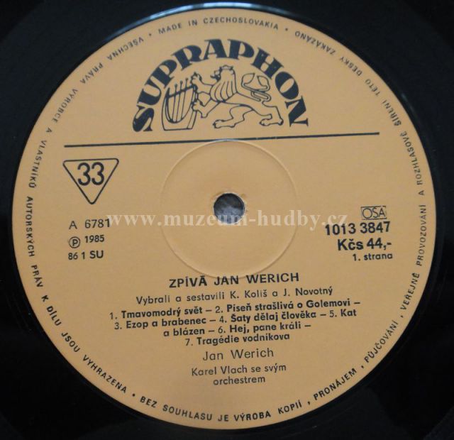 Zpívá Jan Werich  [по заказу чешской фирмы SUPRAPHON, 1013 3847]