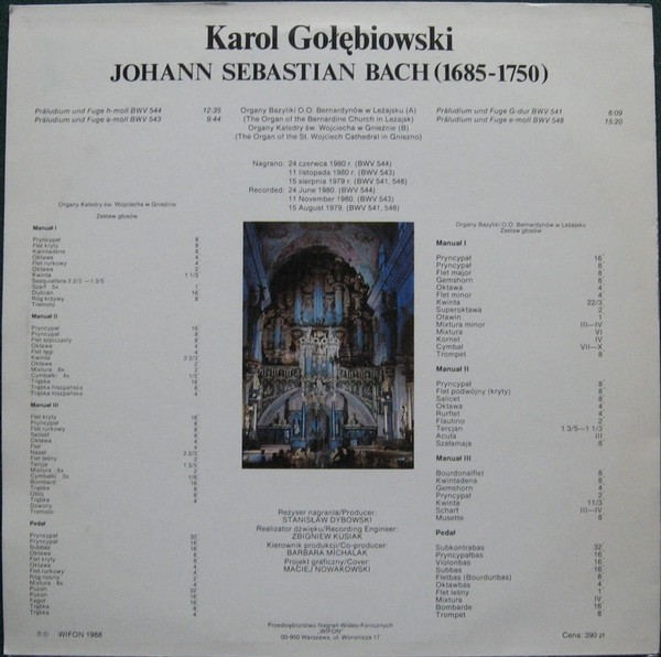 Karol Gołębiowski - J.S. Bach - Preludia i fugi [по заказу польской фирмы WIFON, LP 128]