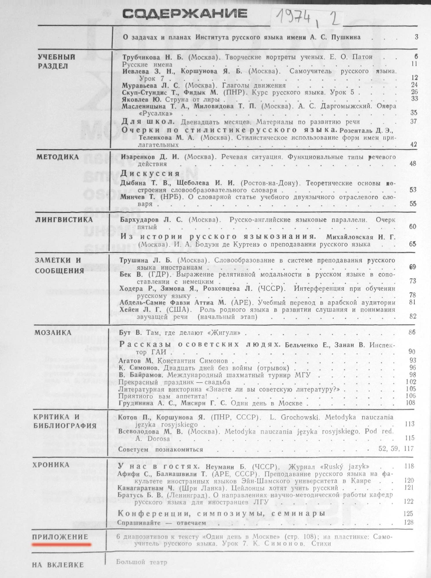 "РУССКИЙ ЯЗЫК ЗА РУБЕЖОМ", № 2 - 1974