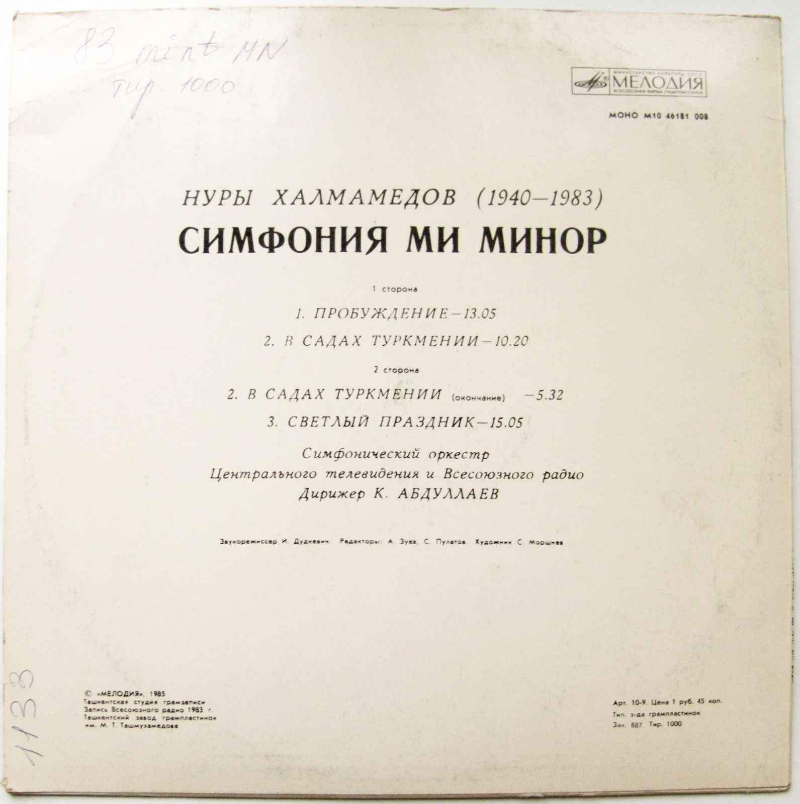 Н. ХАЛМАМЕДОВ (1940-1983): Симфония ми минор