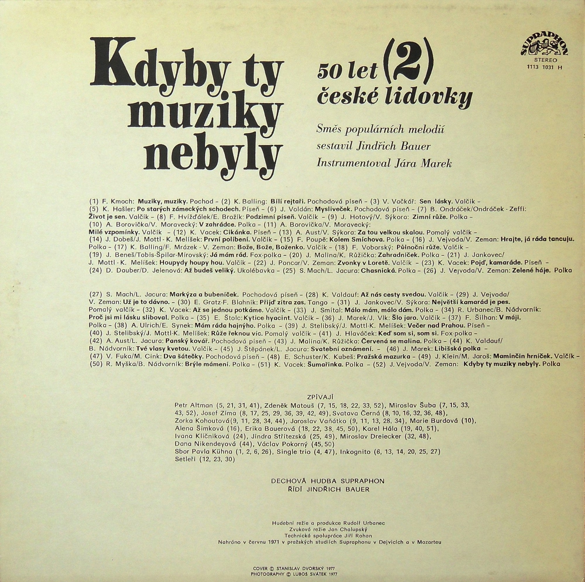 KDYBY TY MUZIKY NEBYLY. 50 let České lidovky. Vol.2 [по заказу чешской фирмы SUPRAPHON 1113 1031]