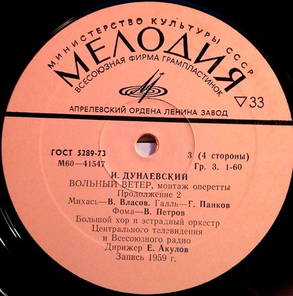 И. ДУНАЕВСКИЙ: Вольный ветер, монтаж оперетты (текст В. Винникова, В. Типота и В. Крахта).