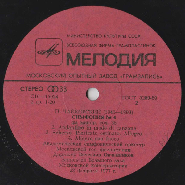 П. ЧАЙКОВСКИЙ (1840-1893): Симфония № 4 фа минор, соч. 36 (В. Овчинников)
