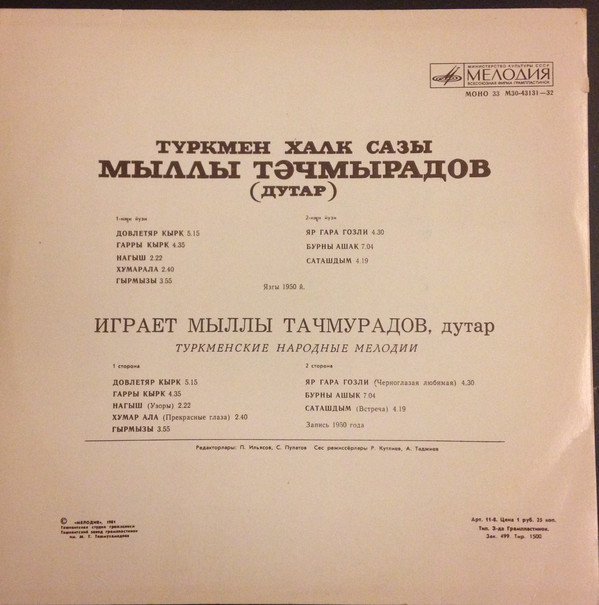 ТАЧМУРАДОВ Мыллы (дутар). Туркменские народные мелодии