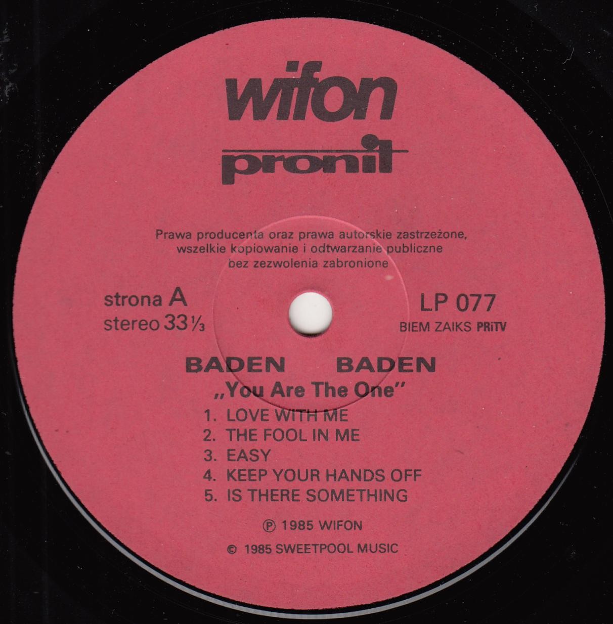 Baden Baden ‎– You Are The One [по заказу польской фирмы WIFON, LP 077]