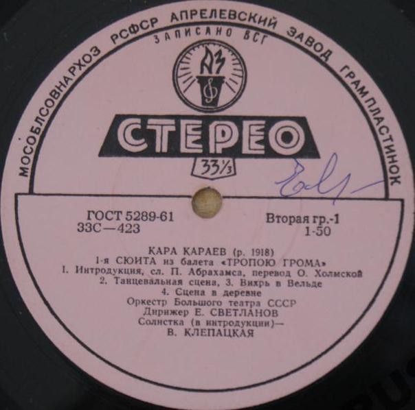 Кара Караев (р. 1918): Сюита № 1 из балета "Тропою грома" (Е. Светланов, Оркестр БТ СССР)
