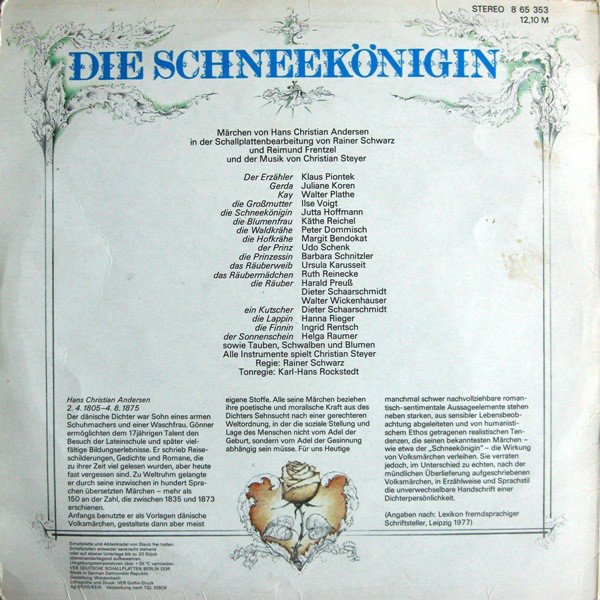 Hans Christian Andersen ‎– Die Schneekönigin [по заказу немецкой фирмы LITERA, 8 65 353]