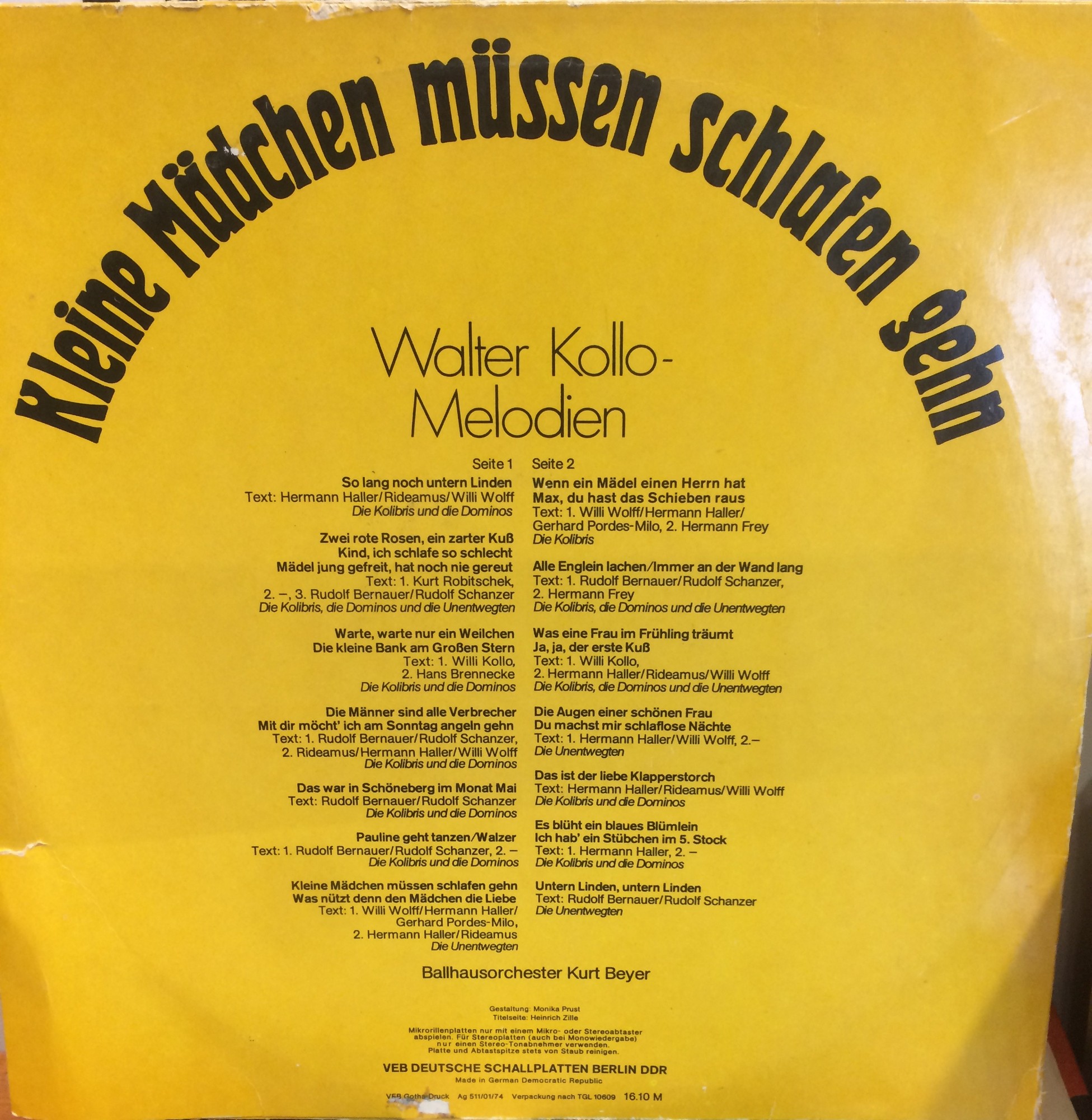 Kleine Mädchen müssen schlafen gehn - Walter Kollo-Melodien [по заказу немецкой фирмы AMIGA, 8 55 388]