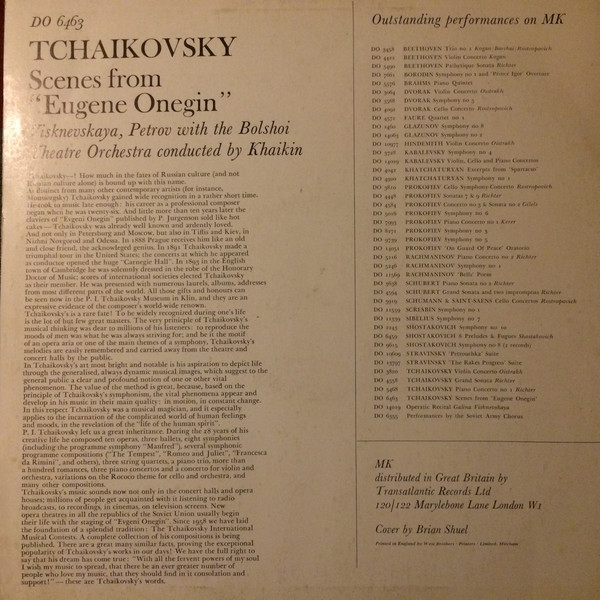 П. Чайковский. "Евгений Онегин" (Б. Хайкин). Сцены и арии из опер