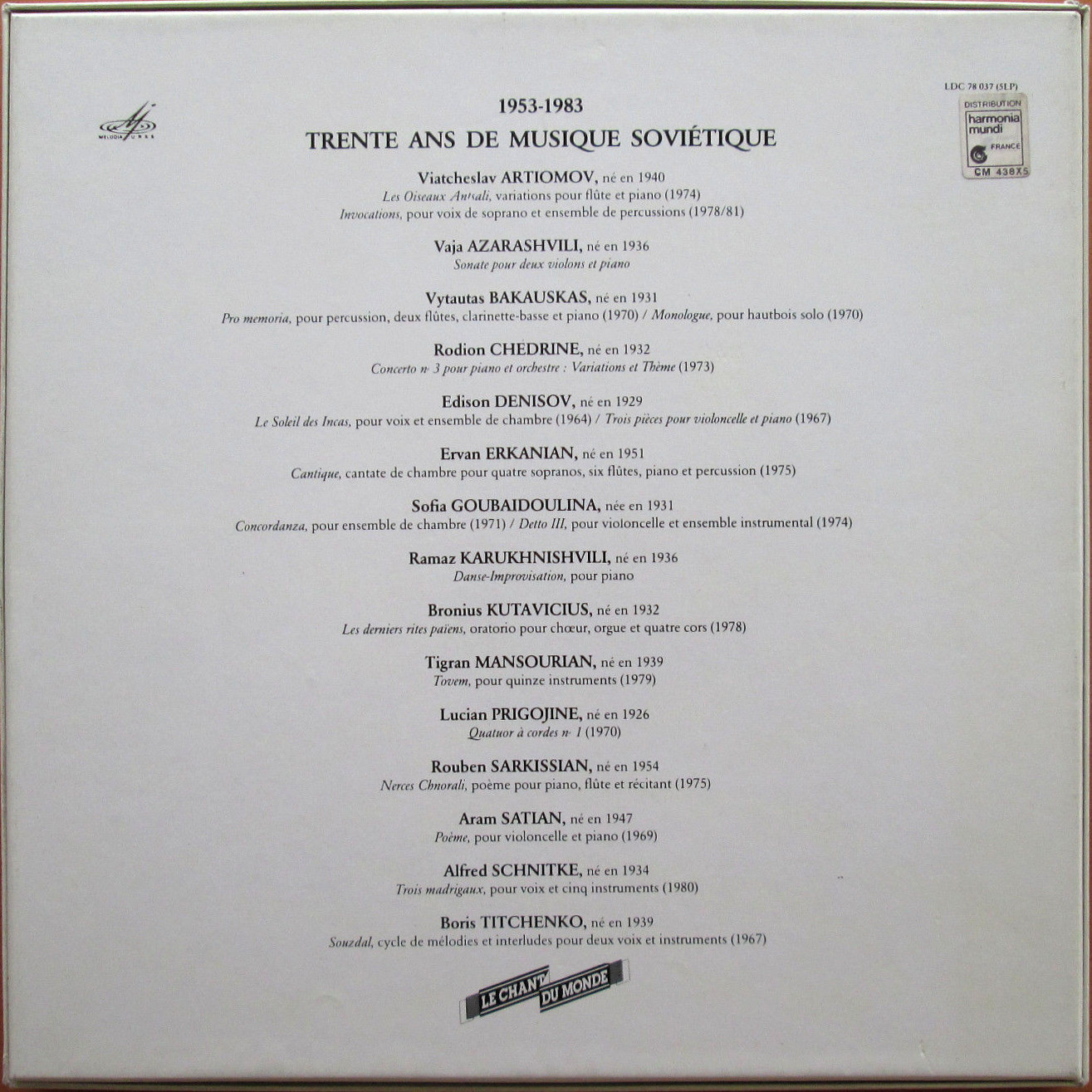 1953-1983 Trente Ans De Musique Sovietique  (Le Chant Du Monde ‎LDC 78 037, 5LP)