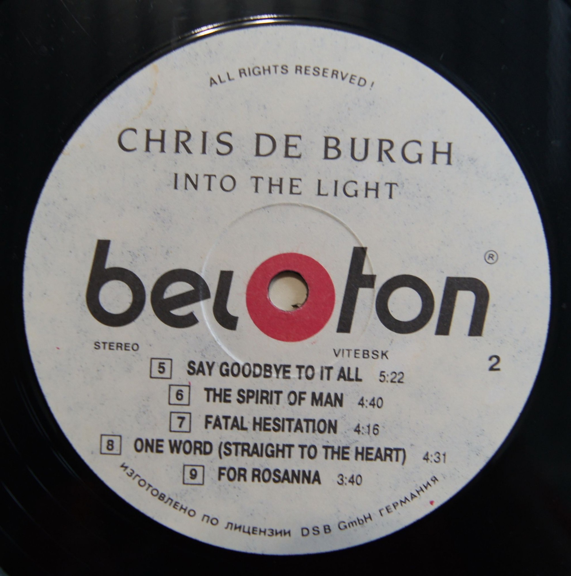 CHRIS DE BURGH. Into The Light
