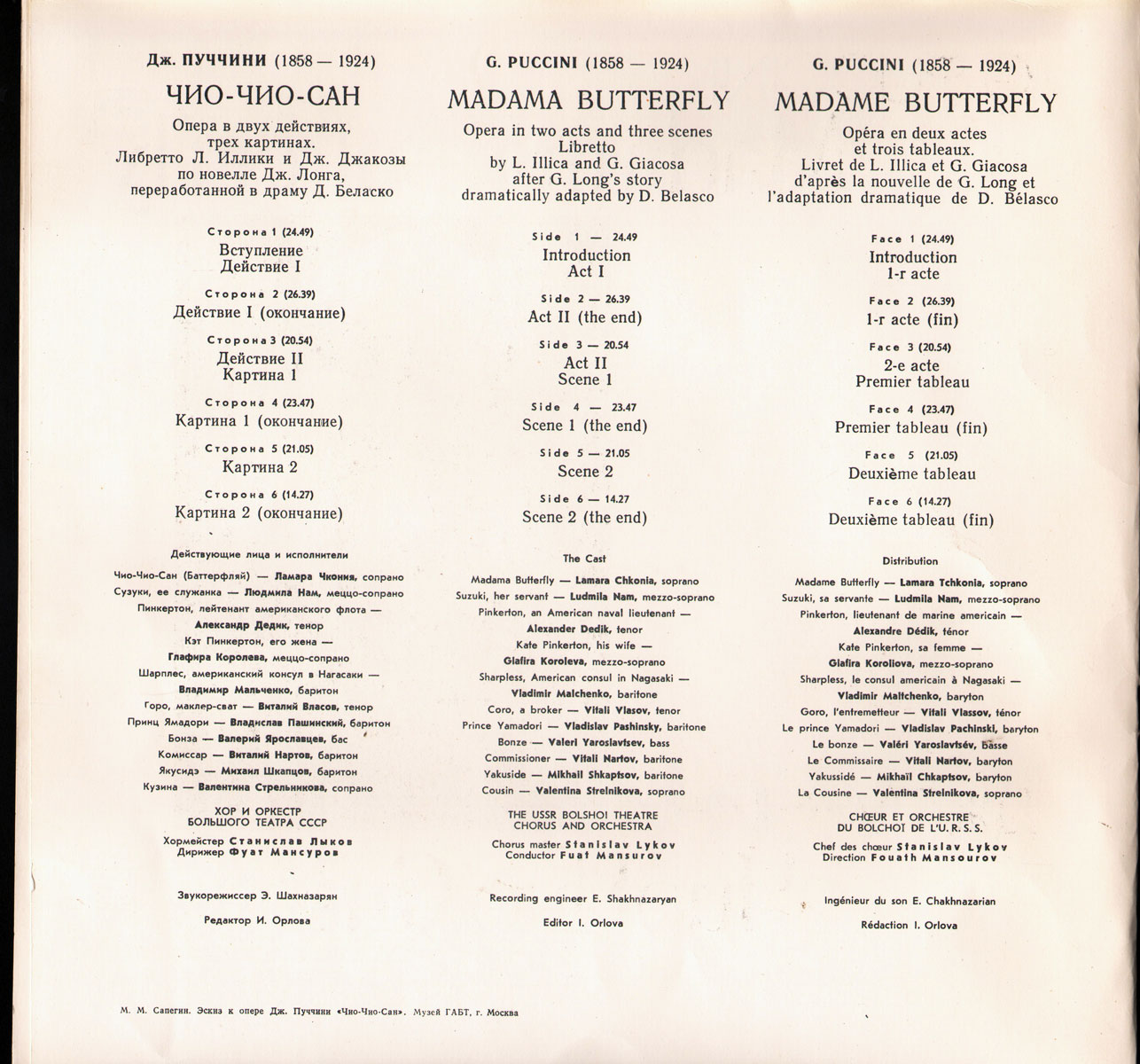 Дж. ПУЧЧИНИ (1858-1924): «Мадам Баттерфляй», опера в двух действиях