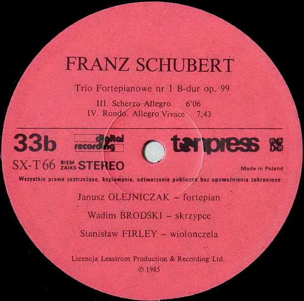 Franz Schubert - Trio fortepianowe Nr.1 B-dur Op.99 [по заказу польской фирмы TONPRESS]