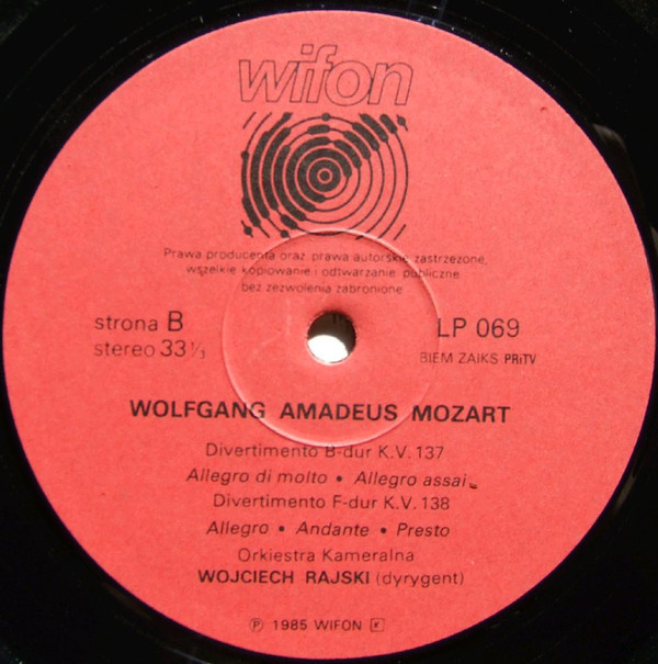 Mozart - Divertimenti: Wojciech Rajski   [по заказу польской фирмы WIFON, LP 069]