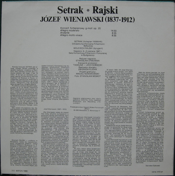 Józef Wieniawski - Koncert fortepianowy g-moll Op.20 [по заказу польской фирмы WIFON, LP 078]