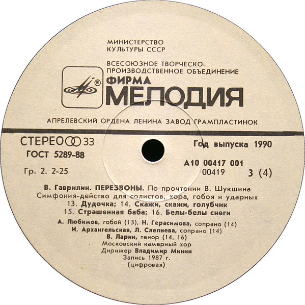 В. ГАВРИЛИН (1939): «Перезвоны», симфония-действо для солистов, хора, гобоя и ударных (По прочтении В. Шукшина).