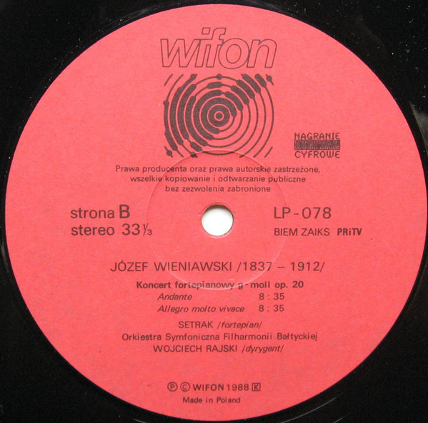 Józef Wieniawski - Koncert fortepianowy g-moll Op.20 [по заказу польской фирмы WIFON, LP 078]