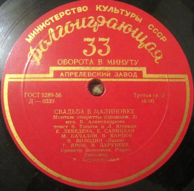 Б. АЛЕКСАНДРОВ (1905–1994): «Свадьба в Малиновке» (монтаж оперетты)