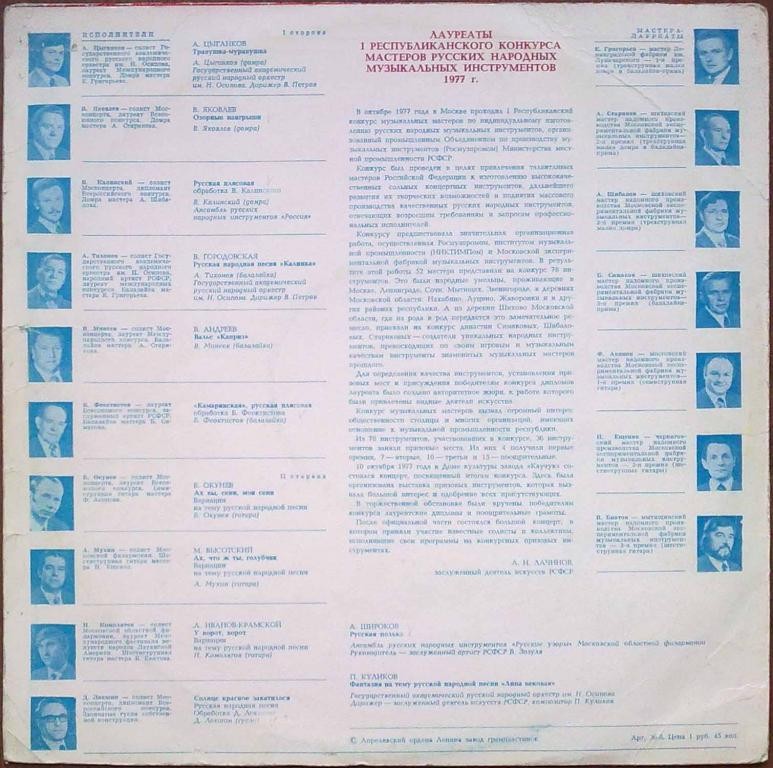 Лауреаты I Республиканского конкурса мастеров русских народных музыкальных инструментов, 1977 г