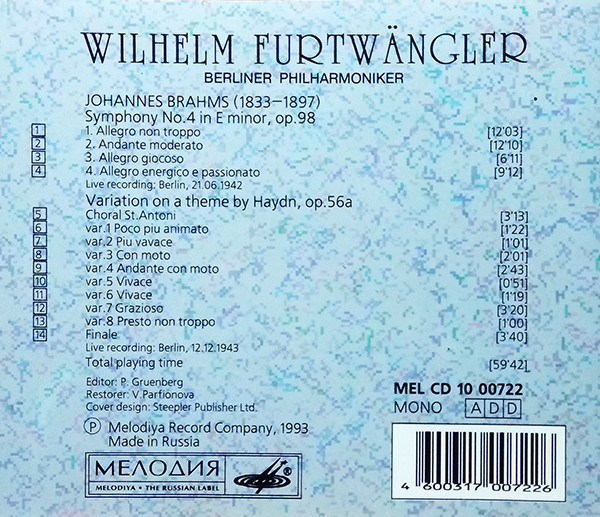 Wilhelm Furtwängler ‎– Brahms: Symphony No. 4. Variation On A Theme By Haydn