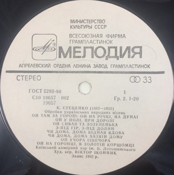 К. СТЕЦЕНКО (1882-1922): Обработки украинских народных песен