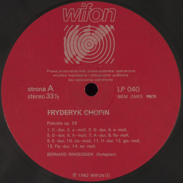 Chopin - Preludia op.28: Bernard Ringeissen  [по заказу польской фирмы WIFON, LP 040]
