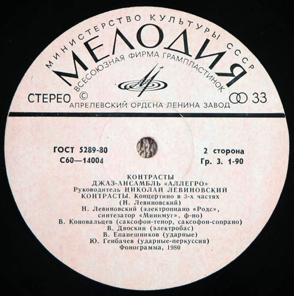 Джаз-ансамбль "Аллегро", рук. Николай Левиновский. «Контрасты»