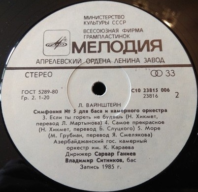 Л. ВАЙНШТЕЙН (1945): Симфония № 5