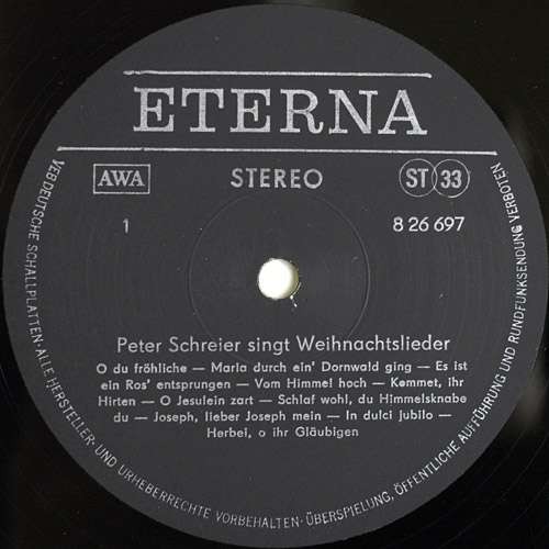 Peter SCHREIER singt Weihnachtslieder [по заказу немецкой фирмы ETERNA 8 26 697]