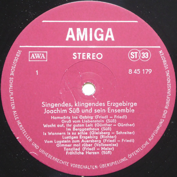 Joachim Süß Und Sein Ensemble. Singendes, Klingendes Erzgebirge [по заказу немецкой фирмы AMIGA 8 45 179]