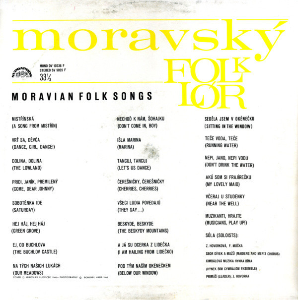 Moravsky folklor [по заказу чешской фирмы SUPRAPHON SV 9025]