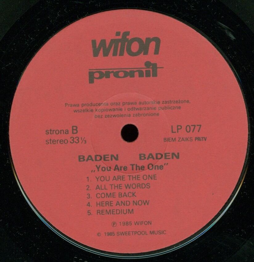 Baden Baden ‎– You Are The One [по заказу польской фирмы WIFON, LP 077]