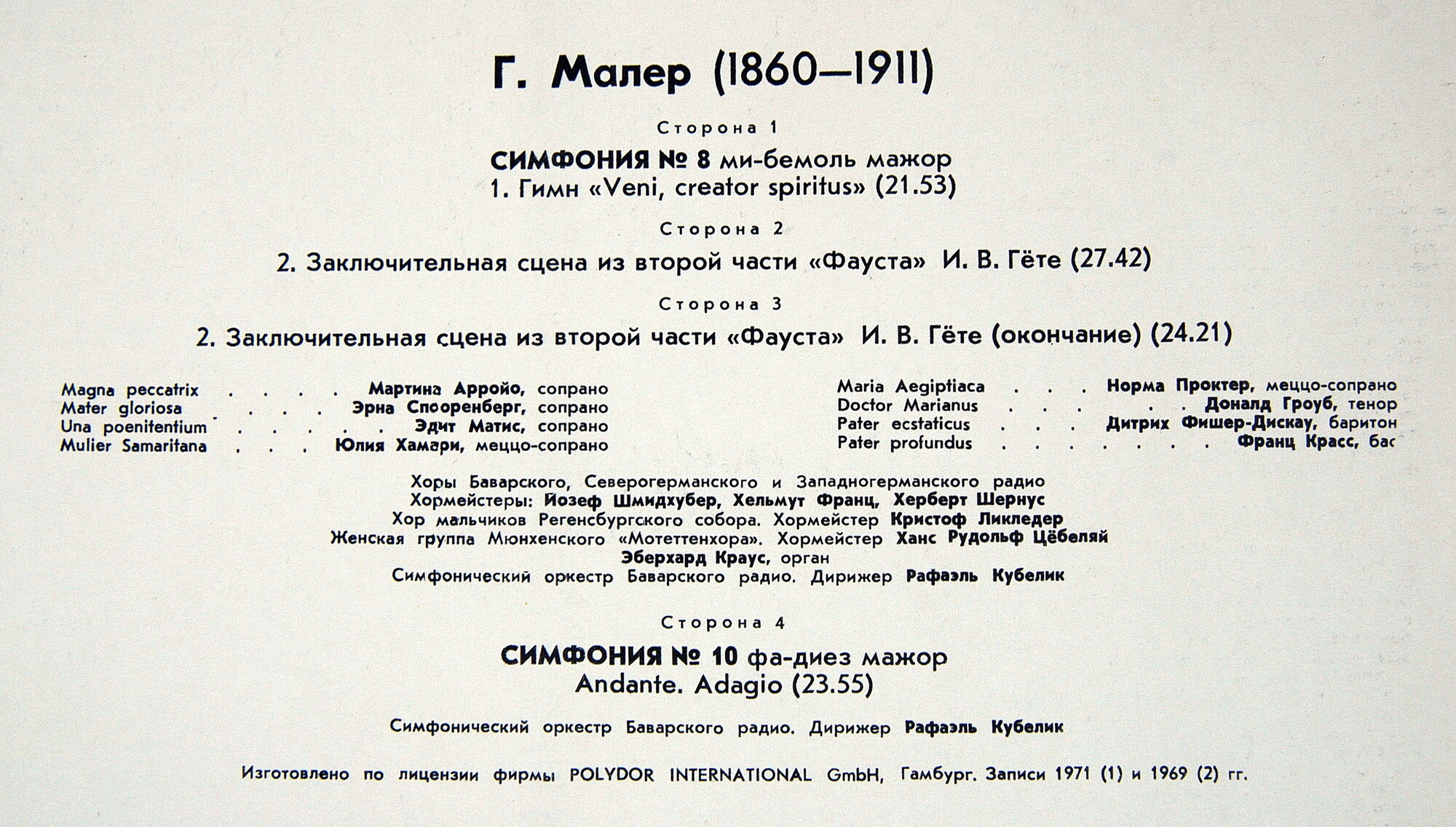 Г. МАЛЕР (1860-1911): Симфония № 8, Симфония № 10