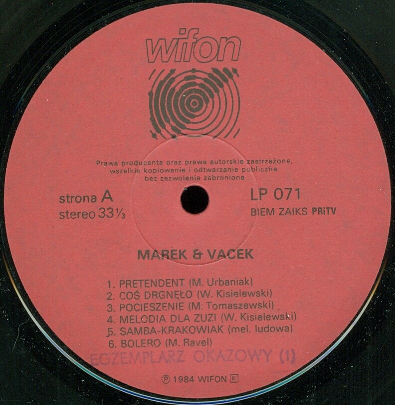 Marek I Vacek [по заказу польской фирмы WIFON, LP 071]